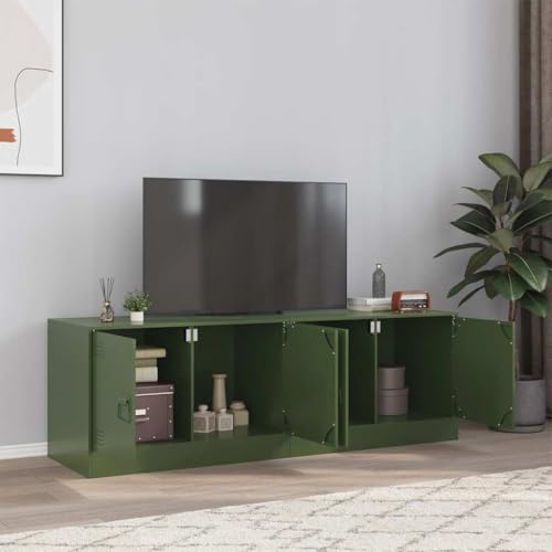 QJBSAVVA TV Schrank aus kaltgewalztem Stahl Olivgrün Modernes Design mit 2 Fächern und Griffen Stabiles Lowboard für Wohnzimmer und Schlafzimmer von QJBSAVVA