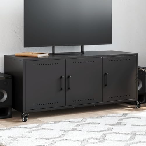QJBSAVVA TV-Schrank aus kaltgewalztem Stahl Schwarz 100,5x39x43,5 cm mit 3 Türen und Rollen - Moderner TV-Ständer mit viel Stauraum für Wohnzimmer QJBSAVVA TV-Schrank aus kaltgewalztem Stahl Schwarz 100,5x39x43,5 cm mit 3 Türen und Rollen - Moderner TV-Ständer mit viel Stauraum für Wohnzimmer von QJBSAVVA