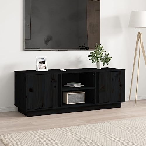 QJBSAVVA TV-Schrank aus massivem Kiefernholz Schwarz 110x35x40,5 cm mit 4 Fächern & 2 Türen - Stilvolles Lowboard für Wohnzimmer mit viel Stauraum QJBSAVVA TV-Schrank aus massivem Kiefernholz Schwarz 110x35x40,5 cm mit 4 Fächern & 2 Türen - Stilvolles Lowboard für Wohnzimmer mit viel Stauraum von QJBSAVVA
