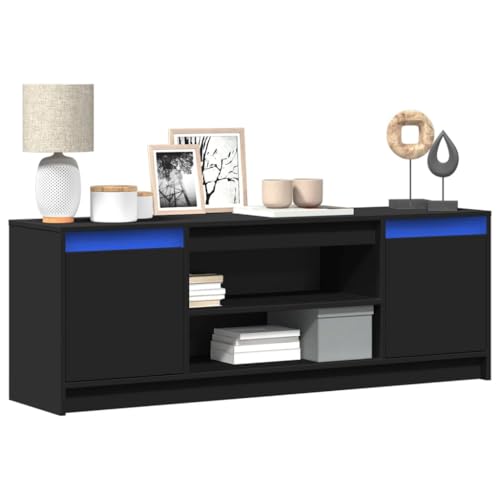 QJBSAVVA TV-Schrank mit LED-Beleuchtung, Holzwerkstoff Schwarz, Modernes Design mit RGB-LEDs, Stabile Oberplatte, Reichlich Stauraum, für Wohnzimmer von QJBSAVVA