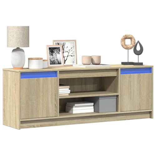 QJBSAVVA TV-Schrank mit LED-Beleuchtung, Holzwerkstoff Sonoma-Eiche, Modernes Design mit RGB-LEDs, Stabile Oberplatte, Reichlich Stauraum, für Wohnzimmer von QJBSAVVA