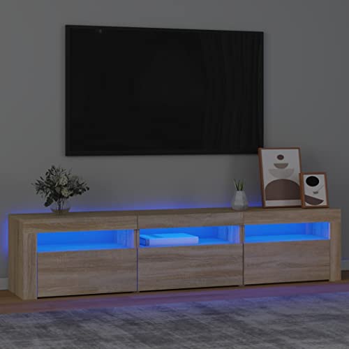 QJBSAVVA TV-Schrank mit LED-Beleuchtung, TV Board Lowboard aus Holzwerkstoff in Sonoma-Eiche, Moderner Fernsehschrank mit RGB-LEDs & Stauraum für Wohnzimmer von QJBSAVVA