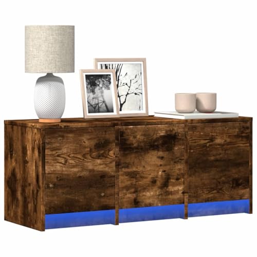QJBSAVVA TV-Schrank mit LED-Beleuchtung, TV Board Sideboard aus Holzwerkstoff in Räuchereiche, Modernes Design mit RGB-LEDs & Stauraum, Wohnzimmermöbel 97x34x40 cm von QJBSAVVA