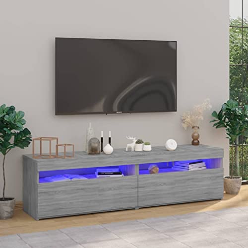 QJBSAVVA TV Schrank mit LED Beleuchtung 2 Stück Grau Sonoma Holzwerkstoff Modernes Design mit RGB-LEDs für Wohnzimmer von QJBSAVVA