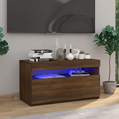 QJBSAVVA TV Schrank mit LED Beleuchtung Braun Eichen-Optik Moderner TV Sideboard Wohnzimmerschrank mit RGB-LEDs und Stauraum 75x35x40 cm von QJBSAVVA