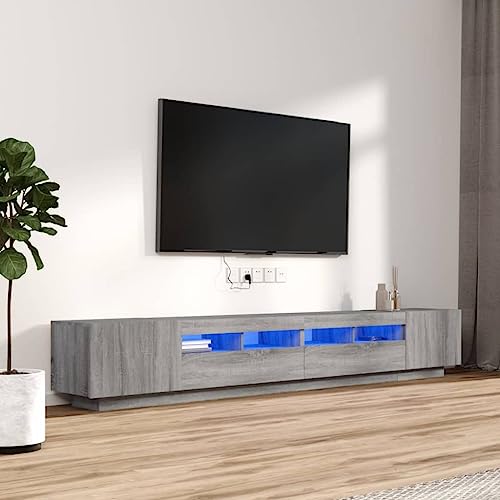 QJBSAVVA TV Schrank mit LED Beleuchtung Grau Sonoma Holzwerkstoff Moderner Fernsehschrank mit RGB-LEDs & Stauraum für Wohnzimmer von QJBSAVVA