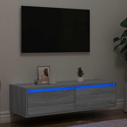 QJBSAVVA TV Schrank mit LED Beleuchtung Grau Sonoma Holzwerkstoff Modernes Design mit RGB-LEDs Platzsparend für Wohnzimmer von QJBSAVVA