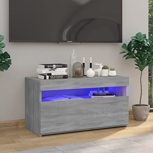 QJBSAVVA TV-Schrank mit LED-Beleuchtung Grau Sonoma Holzwerkstoff Modernes Design mit RGB-LEDs und viel Stauraum 75x35x40 cm für Wohnzimmer von QJBSAVVA