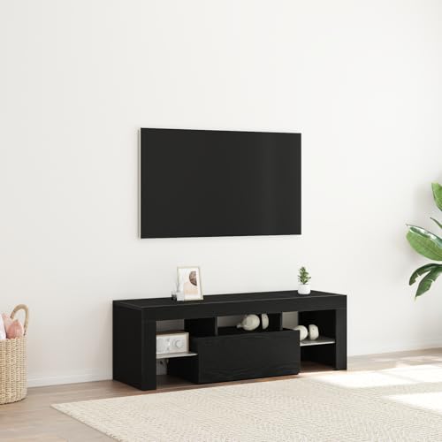 QJBSAVVA TV Schrank mit LED Beleuchtung Schwarz Eiche Holzwerkstoff 120x35x40 cm Lowboard Sideboard für Wohnzimmer Modernes Design Geräumiger Stauraum von QJBSAVVA