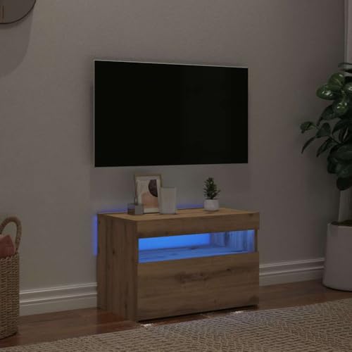 QJBSAVVA TV Schrank mit RGB LED Beleuchtung Holzwerkstoff Artisan-Eiche 60x35x40 cm Modernes Design für Wohnzimmer Schlafzimmer von QJBSAVVA