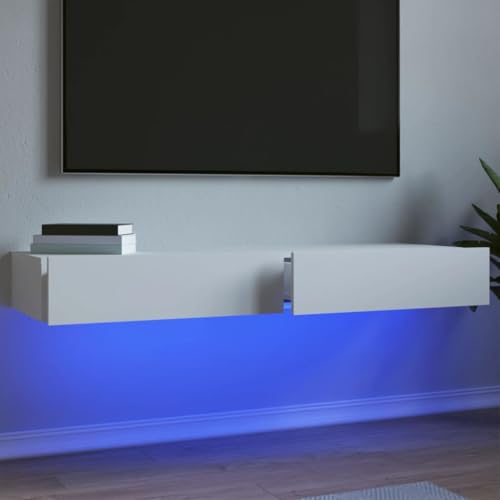 QJBSAVVA TV Schrank mit RGB LED Beleuchtung Weiß Holzwerkstoff Modernes Design 120 cm Länge Stauraum für Wohnzimmer von QJBSAVVA