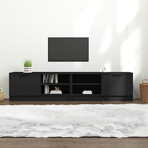 QJBSAVVA TV-Schrank modernes Design Holzwerkstoff Schwarz 80x35x36,5 cm mit 3 Fächern und Schublade für Wohnzimmer von QJBSAVVA