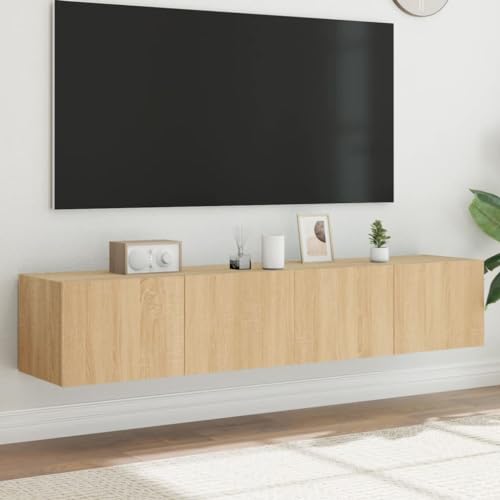 QJBSAVVA TV-Wandschränke mit LED-Leuchten 2 STK, Tv Lowboard Wohnwand Beistelltisch Tv Board Geeignet für Den Flur Schlafzimmer Wohnzimmer Fernseher Sonoma-Eiche 80x35x31cm von QJBSAVVA
