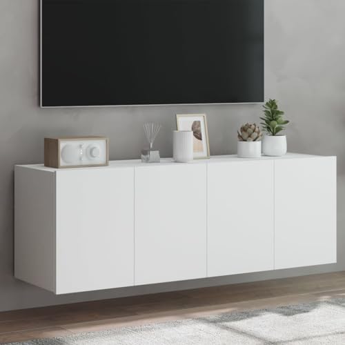 QJBSAVVA TV-Wandschränke mit LED-Leuchten 2 STK, Tv Schrank Tv Wandschrank Fernsehtisch Hoch Wohnzimmertisch Geeignet für Kleine Räume Den Flur Fernseher Schlafzimmer Weiß 60x35x41 cm von QJBSAVVA