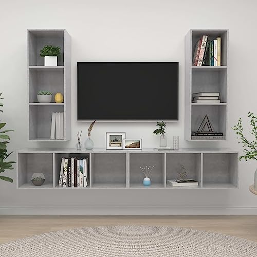 QJBSAVVA TV Wandschrank Set 4 Stück Betongrau aus Holzwerkstoff 37x37x107cm mit viel Stauraum für Wohnzimmer Wandmontage vertikal oder horizontal QJBSAVVA TV Wandschrank Set 4 Stück Betongrau aus Holzwerkstoff 37x37x107cm mit viel Stauraum für Wohnzimmer Wandmontage vertikal oder horizontal von QJBSAVVA