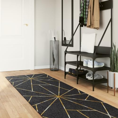 QJBSAVVA Teppich Läufer Flur 80x300 cm Schwarz Gold Moderner Samt Teppich mit Rutschfester Unterseite Weich Geräuschdämpfend Maschinenwaschbar für Wohnzimmer Schlafzimmer Flur von QJBSAVVA