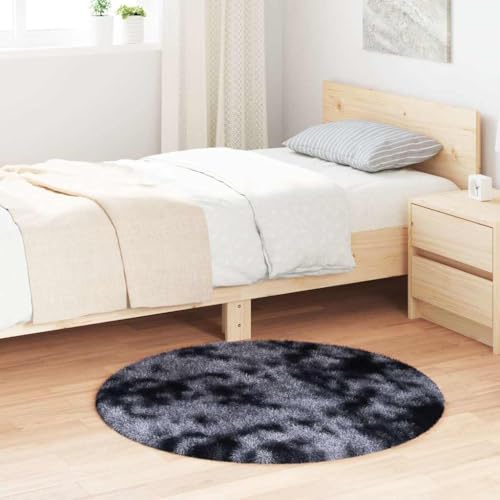 QJBSAVVA Teppich Shaggy Hochflor NAVARRA Dunkelgrau 100x100 cm Rund Weich & Flauschig Rutschfester Wohnzimmerteppich aus 100% Polyester für Wohnzimmer Balkon und Schlafzimmer von QJBSAVVA