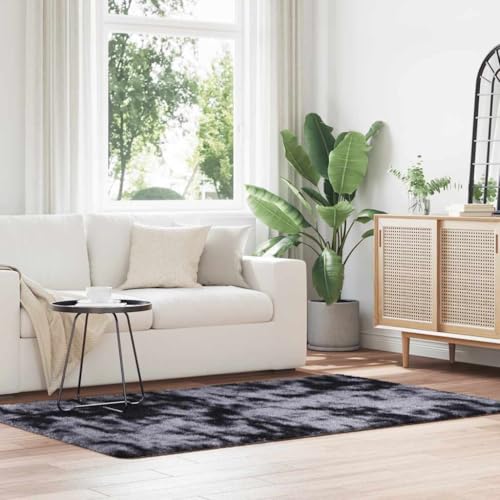QJBSAVVA Teppich Shaggy Hochflor NAVARRA Dunkelgrau 130x200 cm Polyester Robuster und Bequemer Wohnzimmerteppich mit Rutschfester Unterseite für Balkon Schlafzimmer und Flur von QJBSAVVA