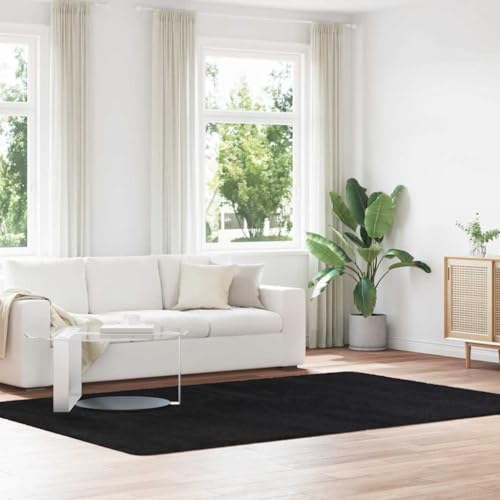QJBSAVVA Teppich Shaggy Hochflor NAVARRA Schwarz 200x290 cm Polyester Robuster & Bequemer Wohnzimmerteppich mit Rutschfester Unterseite für Schlafzimmer Balkon und Garten von QJBSAVVA