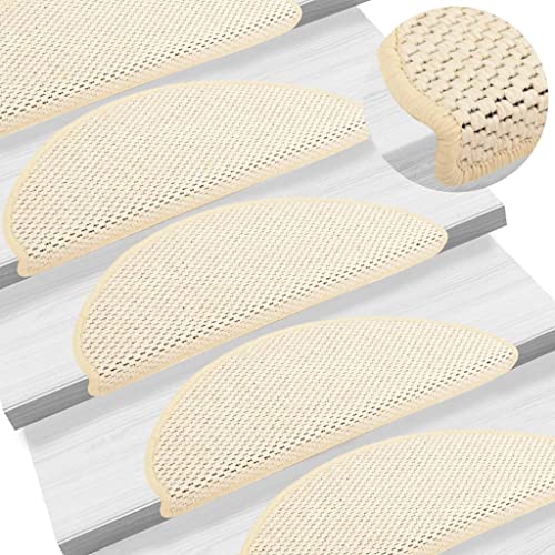 QJBSAVVA Treppenmatten, treppenstufen antirutsch treppen Teppich teppichunterlage rutschfest stufenmatten innen Geeignet für Einfache Reinigung Selbstklebend Sisal-Optik 15 STK 65x21x4cm Creme von QJBSAVVA