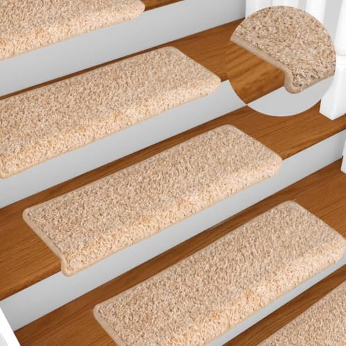 QJBSAVVA Treppenmatten 15 Stück 65 x 21 x 4 cm Goldene Stufenmatten aus 100% Polypropylen mit Antirutsch Klebeband für Innenbereich von QJBSAVVA