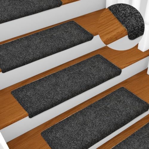 QJBSAVVA Treppenmatten 15 Stück 65x21x4 cm Grau Stufenmatten Selbstklebend Antirutsch Treppenschutz für Innenbereich von QJBSAVVA