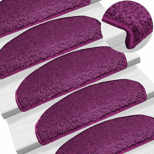 QJBSAVVA Treppenmatten 15 Stück Violett 65x21x4 cm Antirutsch Stufenmatten aus 100% PP Getuftet Geräuschdämpfend für Innenbereich von QJBSAVVA