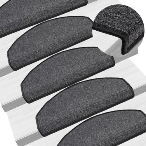 QJBSAVVA Treppenmatten Anthrazit 65 x 24 x 4 cm 15 Stück Getuftete Stufenmatten mit Antirutsch Klebeband für Innenbereich von QJBSAVVA