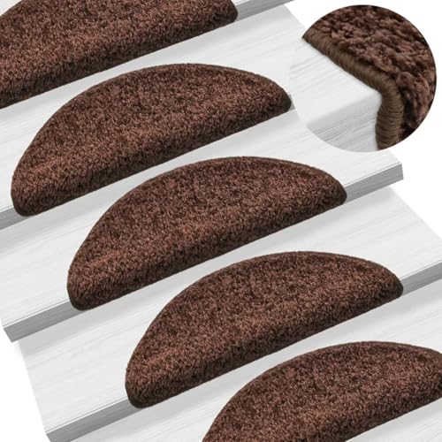 QJBSAVVA Treppenmatten Braun 56 x 17 x 3 cm 15 Stück Antirutsch Stufenmatten mit Selbstklebend PP Teppich für Innenbereich von QJBSAVVA