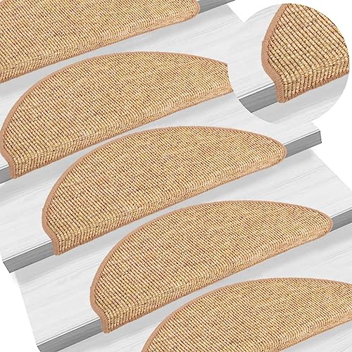 QJBSAVVA Treppenmatten Selbstklebend 15 Stück Hellbraun 65x21x4 cm Antirutsch Stufenmatten Teppich für Treppenstufen mit Geräuschreduzierung von QJBSAVVA