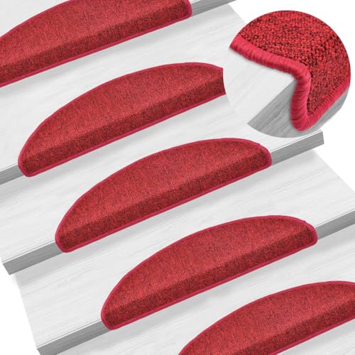 QJBSAVVA Treppenmatten Set 15 Stück Bordeauxrot 56 x 17 x 3 cm Selbstklebende Antirutschmatten aus 100% PP für Innenbereich von QJBSAVVA