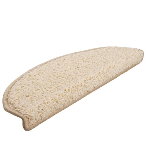 QJBSAVVA Treppenmatten Set 30 Stück Creme 65x21x4 cm 100% PP Getuftet Selbstklebend Antirutsch für Innenbereich von QJBSAVVA
