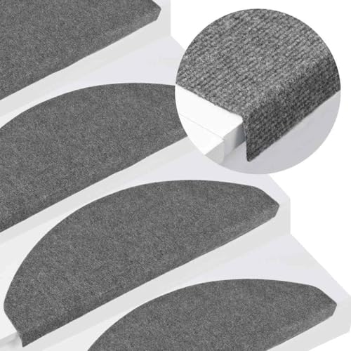 QJBSAVVA Treppenmatten selbstklebend Grau 10 Stück Nadelfilz 65x22,5x3,5 cm Antirutschmatten mit Klebestreifen für Treppenstufen innen von QJBSAVVA