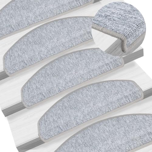 QJBSAVVA Treppenstufenmatten 10 Stück 65x24x4 cm Hellgrau 100% PP Getuftet Selbstklebend Antirutsch Schalldämmend für Innenbereich von QJBSAVVA