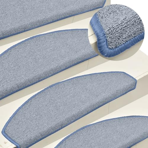QJBSAVVA Treppenstufenmatten 15 Stück Hellgrau und Blau 65x24x4 cm Selbstklebend Antirutsch Schalldämmend für Innenbereich von QJBSAVVA