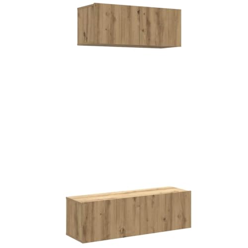 QJBSAVVA Tv Table Tv Board Tv Ständer Fernsehständer - 2-TLG. TV-Schrank-Set Wandmontage Artisan-Eiche Holzwerkstoff für Flur Küche Schlafzimmer Jugendzimmer von QJBSAVVA