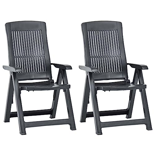 QJBSAVVA Verstellbare Gartenstühle 2er Set Anthrazit Klappstühle aus Kunststoff mit Höhenverstellbarer Rückenlehne Wetterbeständig & Leicht für Balkon Garten und Camping von QJBSAVVA