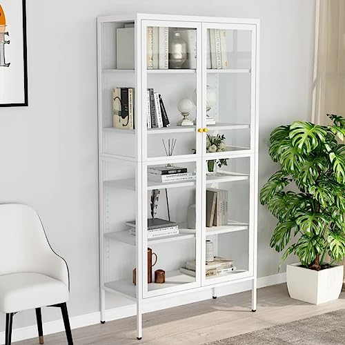 QJBSAVVA Vitrine Weiß 90x40x180 cm aus Stahl und gehärtetem Glas mit 4 höhenverstellbaren Regalen Moderner Aufbewahrungsschrank für Wohnzimmer Büro und Flur QJBSAVVA Vitrine Weiß 90x40x180 cm aus Stahl und gehärtetem Glas mit 4 höhenverstellbaren Regalen Moderner Aufbewahrungsschrank für Wohnzimmer Büro und Flur von QJBSAVVA