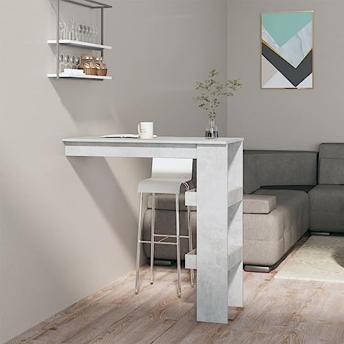 QJBSAVVA Wand-Bartisch Betongrau Moderner Stehtisch aus Holzwerkstoff mit 2 Staufächern 102 x 45 x 103,5 cm Stabil & Platzsparend für Küche Balkon und Wohnzimmer von QJBSAVVA