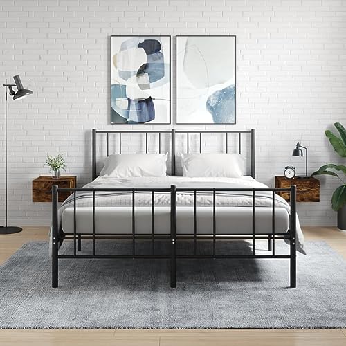 QJBSAVVA Wand-Nachttisch 2er Set Räuchereiche 35x35x20 cm Hängender Nachttisch mit Stauraum Modernes Design für Schlafzimmer Wohnzimmer und Flur von QJBSAVVA