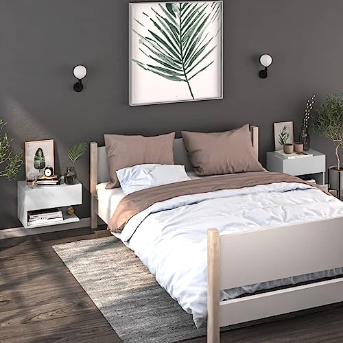 QJBSAVVA Wand-Nachttisch Set aus Holzwerkstoff Hochglanz-Weiß Modernes Design mit hoher Tragfähigkeit für Schlafzimmer und Wohnzimmer von QJBSAVVA