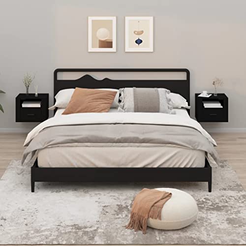 QJBSAVVA Wand-Nachttisch Set aus Holzwerkstoff Schwarz 50x36x40 cm Modernes Design mit Stauraum für Schlafzimmer und Wohnzimmer von QJBSAVVA