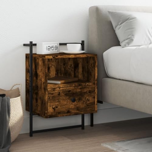 QJBSAVVA Wand-Nachttisch mit Schublade aus Holzwerkstoff in Räuchereiche 40x30x61 cm - Platzsparender Nachttisch für Schlafzimmer und Wohnzimmer von QJBSAVVA