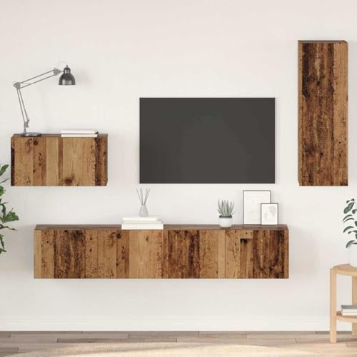 QJBSAVVA Wand-TV-Schrank aus Strukturiertem Holz in Altholz-Optik mit würfelförmigen Fächern für Wohnzimmer von QJBSAVVA