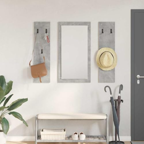 QJBSAVVA Wandmontierter Garderobenständer Betongrau Holzwerkstoff Modernes Design Platzsparend für Flur Eingang und Wohnzimmer von QJBSAVVA
