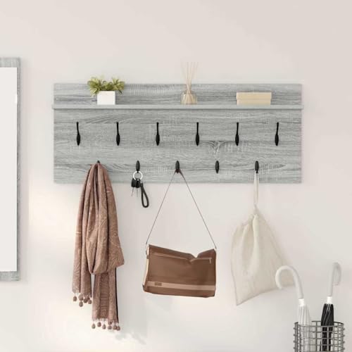 QJBSAVVA Wandmontierter Garderobenständer Grau Sonoma aus Holzwerkstoff mit Regalen und Haken, Modernes Design für Flur, Eingangsbereich und Wohnzimmer QJBSAVVA Wandmontierter Garderobenständer Grau Sonoma aus Holzwerkstoff mit Regalen und Haken, Modernes Design für Flur, Eingangsbereich und Wohnzimmer von QJBSAVVA
