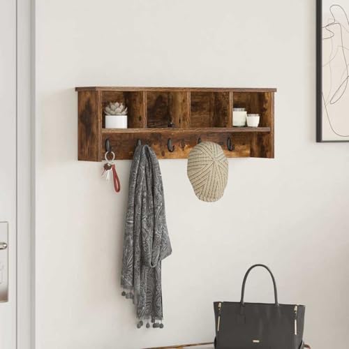 QJBSAVVA Wandmontierter Garderobenständer Räuchereiche 75 cm Holzwerkstoff Modernes Design mit Regalen und Haken für Flur, Eingangsbereich und Wohnzimmer QJBSAVVA Wandmontierter Garderobenständer Räuchereiche 75 cm Holzwerkstoff Modernes Design mit Regalen und Haken für Flur, Eingangsbereich und Wohnzimmer von QJBSAVVA