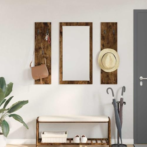 QJBSAVVA Wandmontierter Garderobenständer Räuchereiche Holzwerkstoff Modernes Design Platzsparend für Flur, Eingang und Wohnzimmer von QJBSAVVA