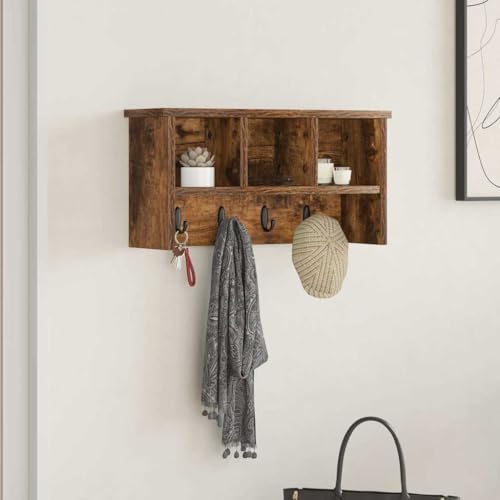 QJBSAVVA Wandmontierter Garderobenständer Räuchereiche Holzwerkstoff Modernes Design Platzsparend mit Regalen für Flur, Eingangsbereich und Wohnzimmer von QJBSAVVA