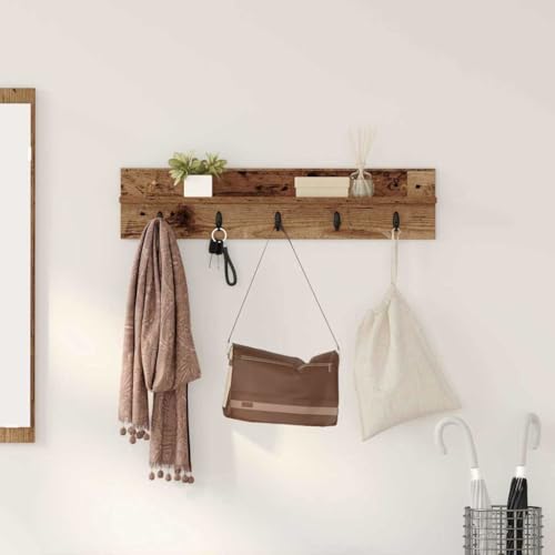 QJBSAVVA Wandmontierter Garderobenständer aus Holzwerkstoff in Altholz - Modernes Design mit Metallhaken für Flure und Eingänge von QJBSAVVA